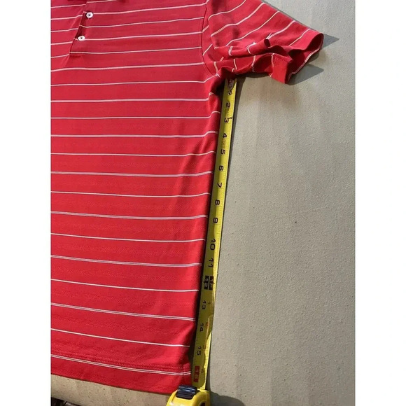 Nike Golf Polo Dri-Fit Shirt Red White Striped Mens Size Large - Picture 6 of 7